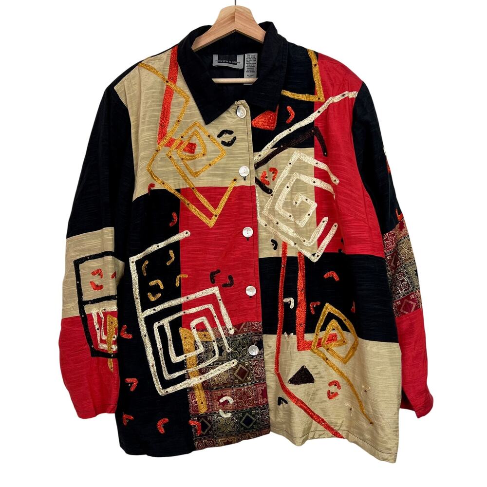 Maggie Barnes Art to Wear Patchwork Topper Jacket Sz 26WP Embroidered Beaded